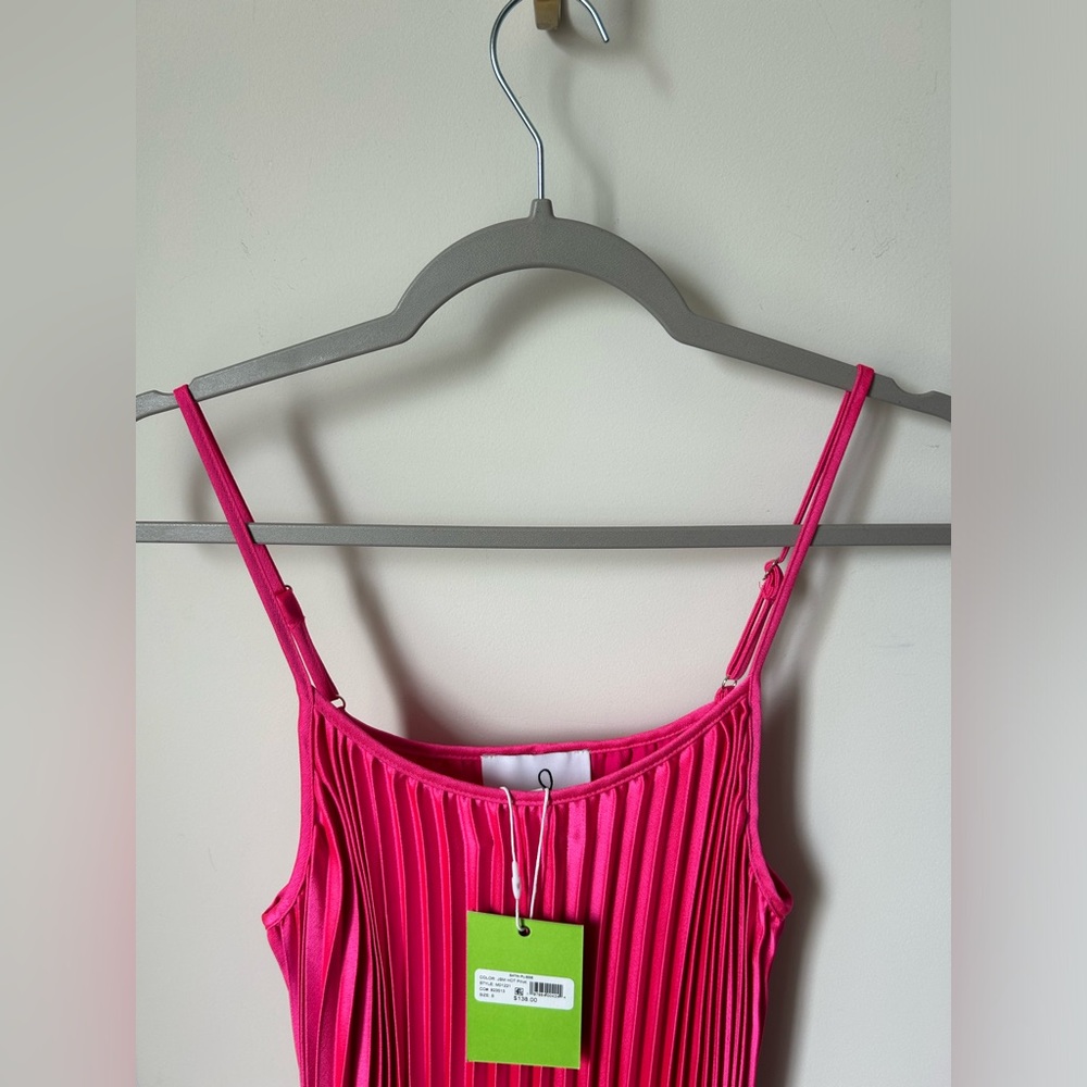 SOLD. Sam Edelman Pleated Hot Pink Midi Dress - Picture 5 of 6